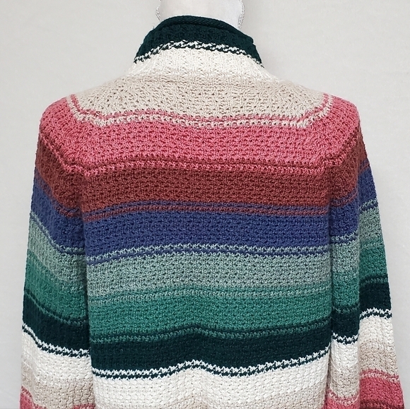 VINTAGE 80s Pastel Stripe Chunky Knit Mock Neck Cropped Sweater Paris Sport Club - Picture 11 of 14